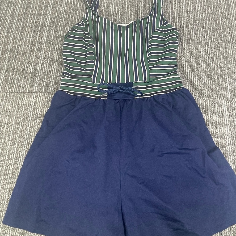 Vintage Jantzen Navy and Green Striped Swimwear